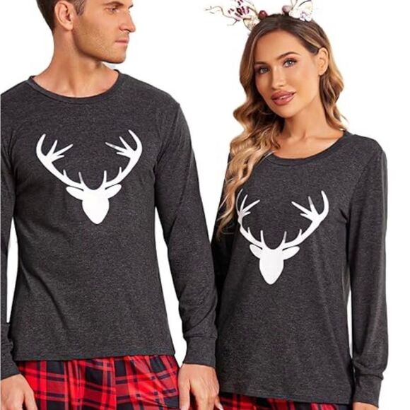 Ekouaer Gray and Red Moose print pajama set Men's Extra large NWT Gray and white - Picture 3 of 15